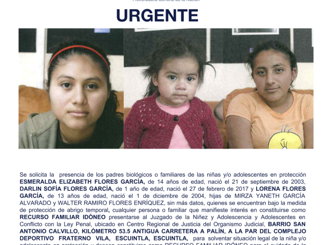 ESMERALDA ELIZABETH FLORES GARCÍA, DARLIN SOFÍA FLORES GARCÍA, ORENA FLORES GARCÍA