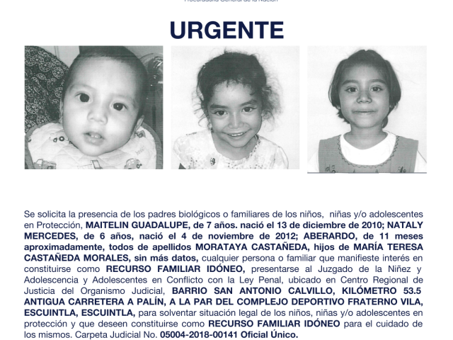 MAITELIN GUADALUPE, NATALY MERCEDES, ABERARDO, todos de apellidos MORATAYA CASTAÑEDA