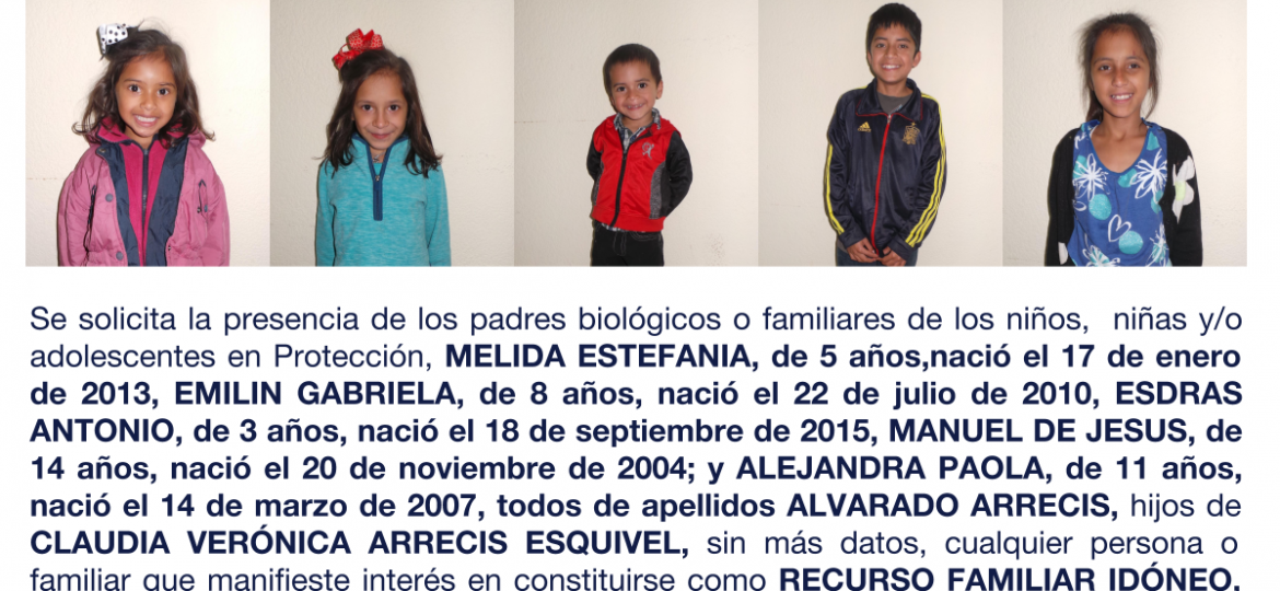 MELIDA ESTEFANIA, EMILIN GABRIELA, ESDRAS ANTONIO, MANUEL DE JESUS, ALEJANDRA PAOLA, de apellidos ALVARADO ARRECIS