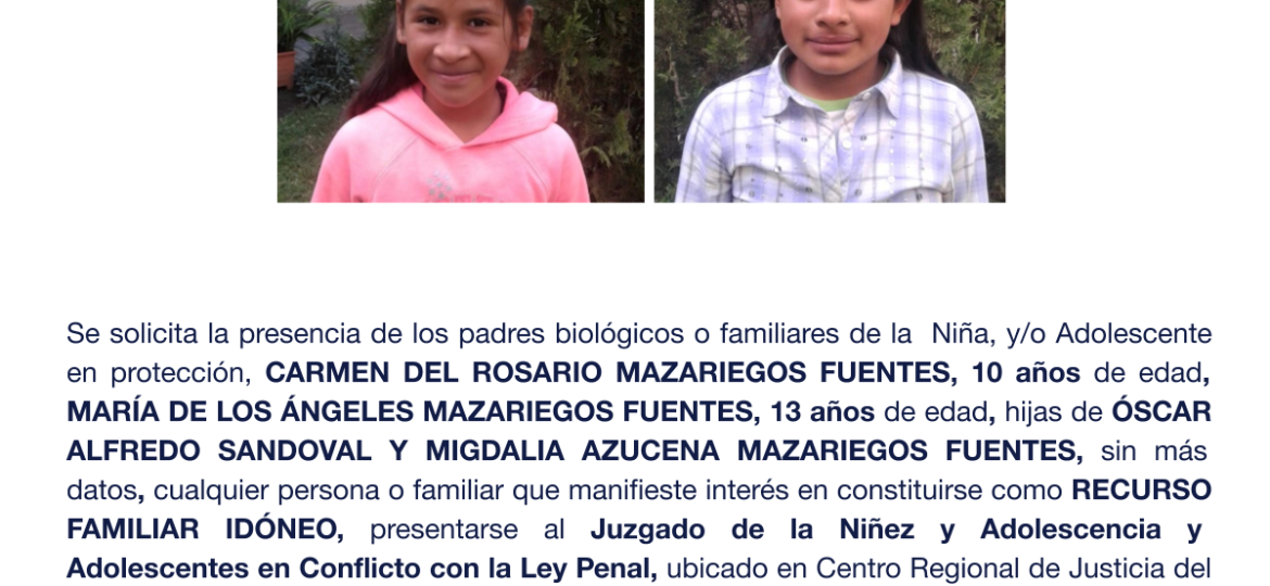 CARMEN DEL ROSARIO MAZARIEGOS FUENTES, MARÍA DE LOS ÁNGELES MAZARIE