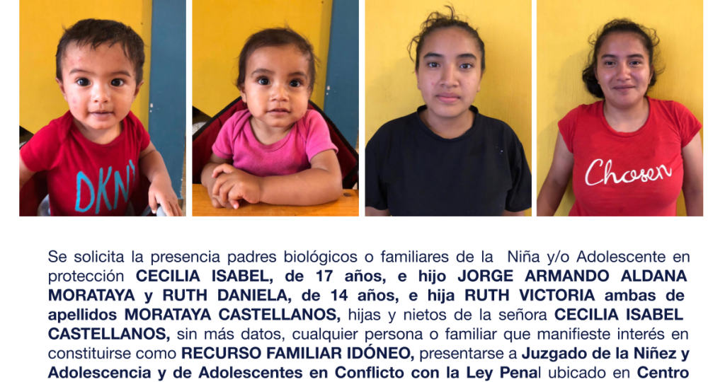 CECILIA ISABEL, e hijo JORGE ARMANDO ALDANA MORATAYA y RUTH DANIELA, de 14 años, e hija RUTH VICTORIA ambas de apellidos MORATAYA CASTELLANOS