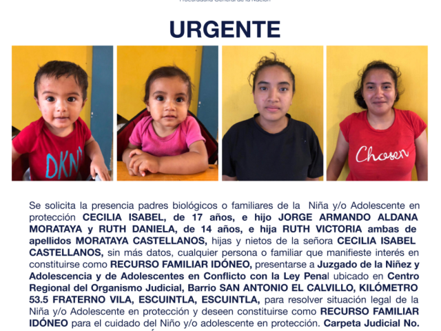CECILIA ISABEL, e hijo JORGE ARMANDO ALDANA MORATAYA y RUTH DANIELA, de 14 años, e hija RUTH VICTORIA ambas de apellidos MORATAYA CASTELLANOS