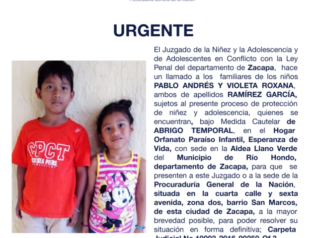 PABLO ANDRÉS Y VIOLETA ROXANA, ambos de apellidos RAMÍREZ GARCÍA