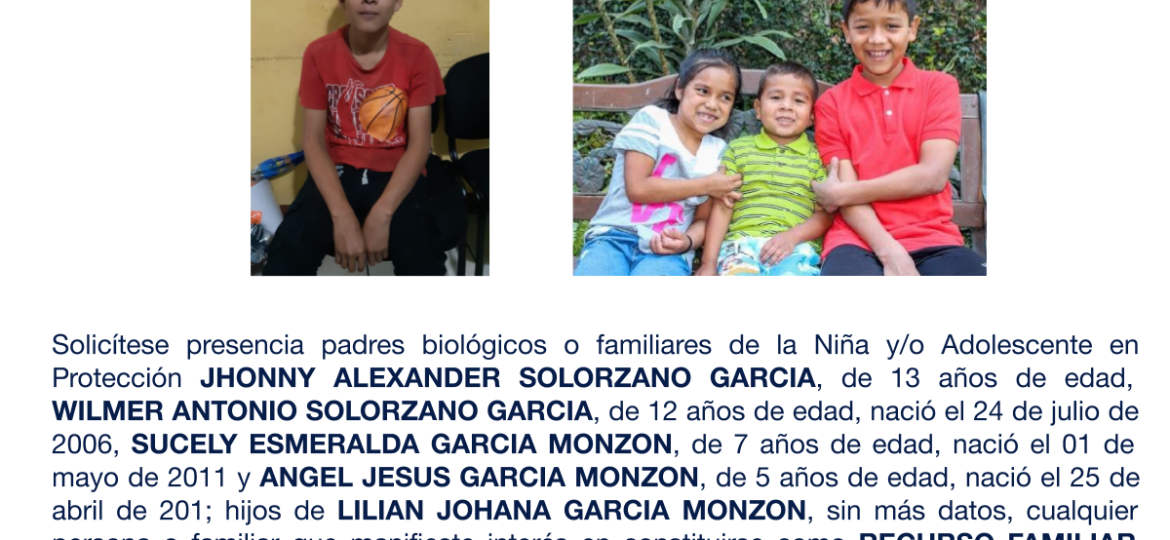 JHONNY ALEXANDER SOLORZANO GARCIA, WILMER ANTONIO SOLORZANO GARCIA, SUCELY ESMERALDA GARCIA MONZON, ANGEL JESUS GARCIA MONZON