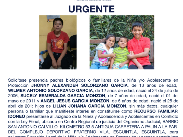 JHONNY ALEXANDER SOLORZANO GARCIA, WILMER ANTONIO SOLORZANO GARCIA, SUCELY ESMERALDA GARCIA MONZON, ANGEL JESUS GARCIA MONZON