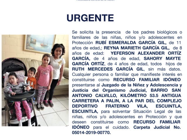 RUBÍ ESMERALDA GARCÍA GIL, REYNA MARIETH GARCÍA GIL, YEFERSON ALEXANDER ORTÍZ, SAHORY MAYTE GARCÍA ORTÍZ, RUTH MERCEDES GARCÍA GIL GARCÍA