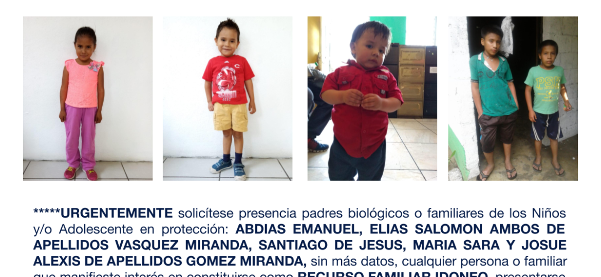 ABDIAS EMANUEL, ELIAS SALOMON AMBOS DE APELLIDOS VASQUEZ MIRANDA, SANTIAGO DE JESUS, MARIA SARA Y JOSUE ALEXIS DE APELLIDOS GOMEZ MIRANDA