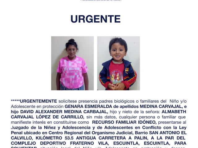 GENARA ESMERALDA de apellidos MEDINA CARVAJAL, e hijo DAVID ALEXANDER MEDINA CARBAJAL
