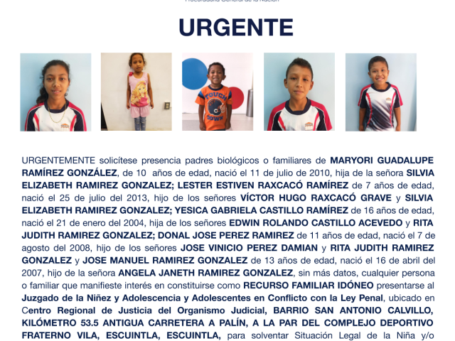 MARYORI GUADALUPE RAMÍREZ GONZÁLEZ, LESTER ESTIVEN RAXCACÓ RAMÍREZ, SILVIA ELIZABETH RAMIREZ GONZALE, YESICA GABRIELA CASTILLO RAMÍREZ, DONAL JOSE PEREZ RAMIREZ, JOSE MANUEL RAMIREZ GONZALEZ