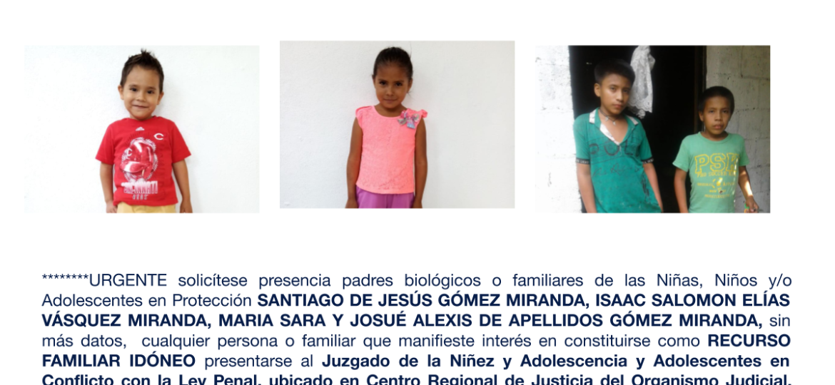 SANTIAGO DE JESÚS GÓMEZ MIRANDA, ISAAC SALOMON ELÍAS VÁSQUEZ MIRANDA, MARIA SARA Y JOSUÉ ALEXIS DE APELLIDOS GÓMEZ MIRANDA