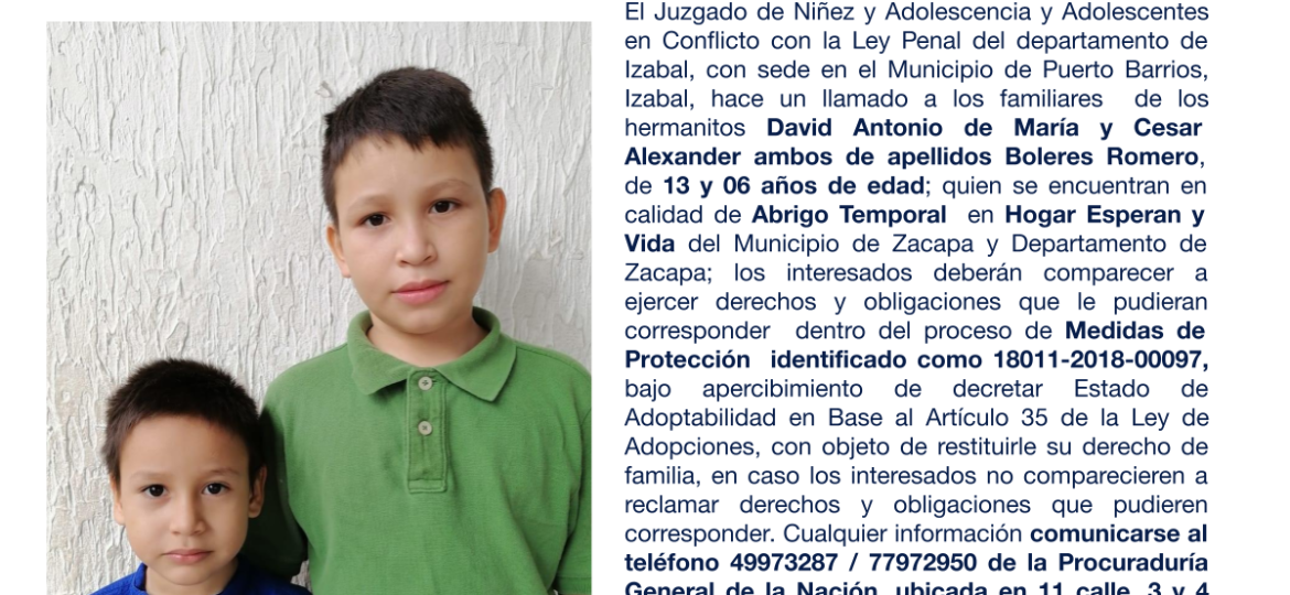 David Antonio de María y Cesar Alexander ambos de apellidos Boleres Romero