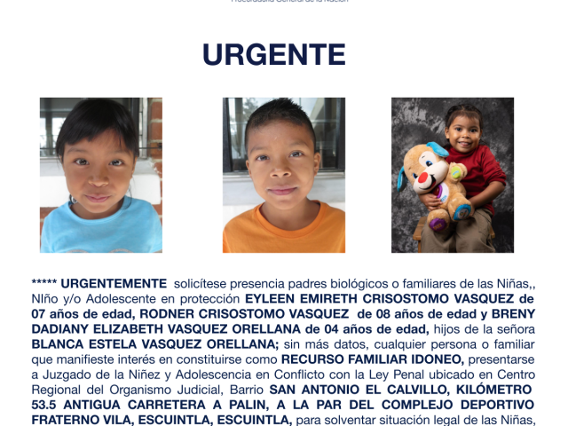 YLEEN EMIRETH CRISOSTOMO VASQUEZ de 07 años de edad, RODNER CRISOSTOMO VASQUEZ, BRENY DADIANY ELIZABETH VASQUEZ ORELLANA