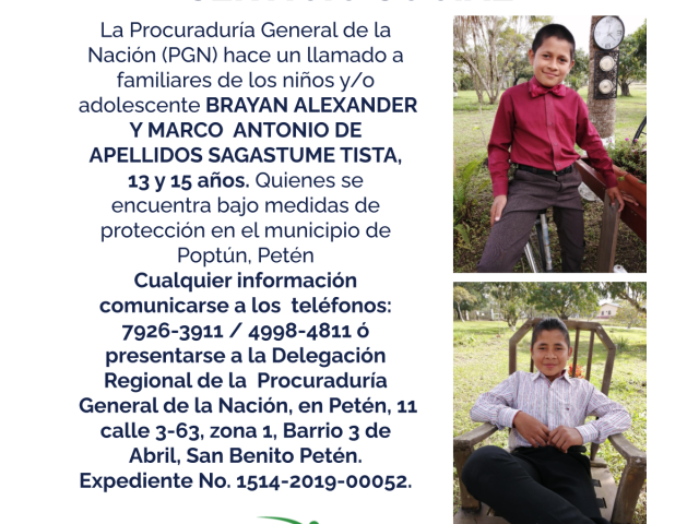 BRAYAN ALEXANDER Y MARCO ANTONIO DE APELLIDOS SAGASTUME TISTA, 13 y 15 años