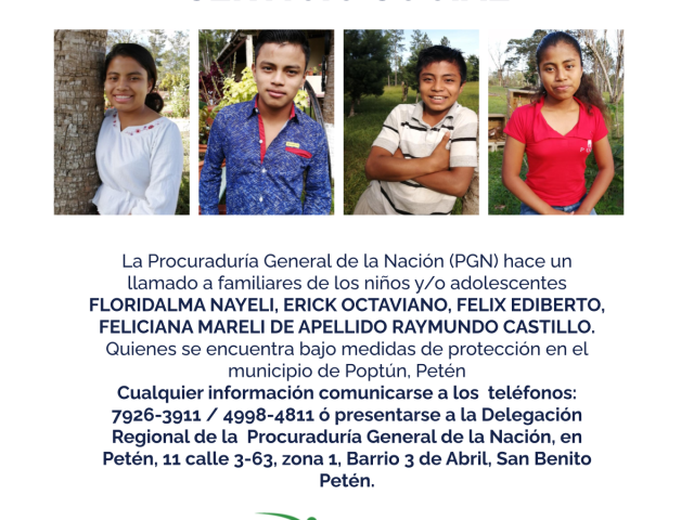 FLORIDALMA NAYELI, ERICK OCTAVIANO, FELIX EDIBERTO, FELICIANA MARELI DE APELLIDO RAYMUNDO CASTILLO.