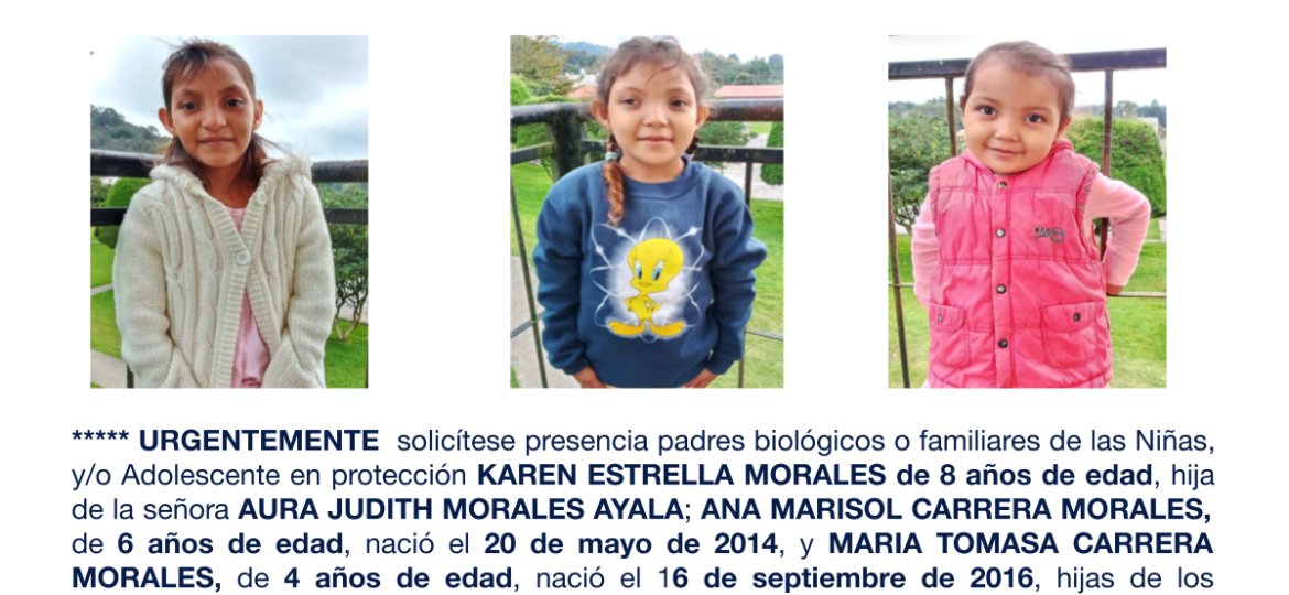 KAREN ESTRELLA MORALES, ANA MARISOL CARRERA MORALES, MARIA TOMASA CARRERA MORALES