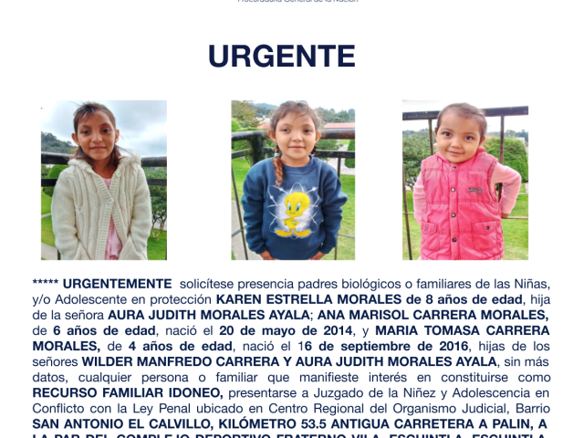 KAREN ESTRELLA MORALES, ANA MARISOL CARRERA MORALES, MARIA TOMASA CARRERA MORALES