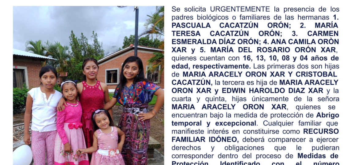 PASCUALA CACATZÚN ORÓN; 2. MARÍA TERESA CACATZÚN ORÓN; 3. CARMEN ESMERALDA DÍAZ ORÓN; 4. ANA CAMILA ORÒN XAR y 5. MARÍA DEL ROSARIO ORÓN XAR