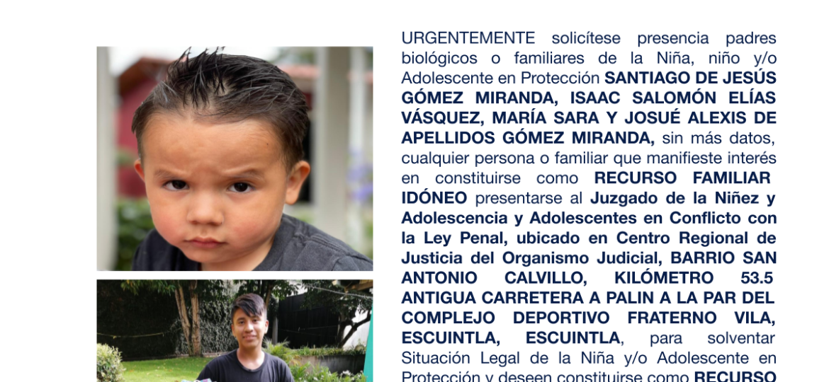 SANTIAGO DE JESÚS GÓMEZ MIRANDA, ISAAC SALOMÓN ELÍAS VÁSQUEZ, MARÍA SARA Y JOSUÉ ALEXIS DE APELLIDOS GÓMEZ MIRANDA