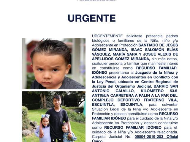 SANTIAGO DE JESÚS GÓMEZ MIRANDA, ISAAC SALOMÓN ELÍAS VÁSQUEZ, MARÍA SARA Y JOSUÉ ALEXIS DE APELLIDOS GÓMEZ MIRANDA