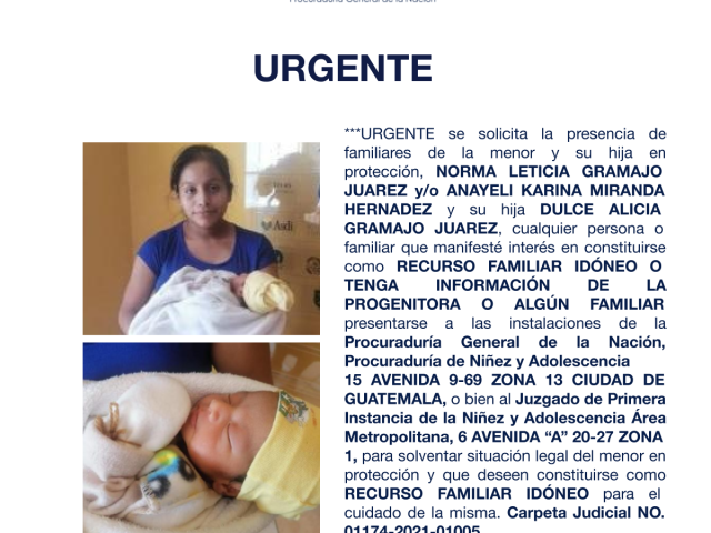 NORMA LETICIA GRAMAJO JUAREZ y o ANAYELI KARINA MIRANDA HERNADEZ y su hija DULCE ALICIA GRAMAJO JUAREZ